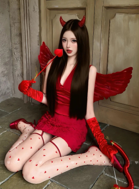 立体红色翅膀手套弓箭恶魔角对夹