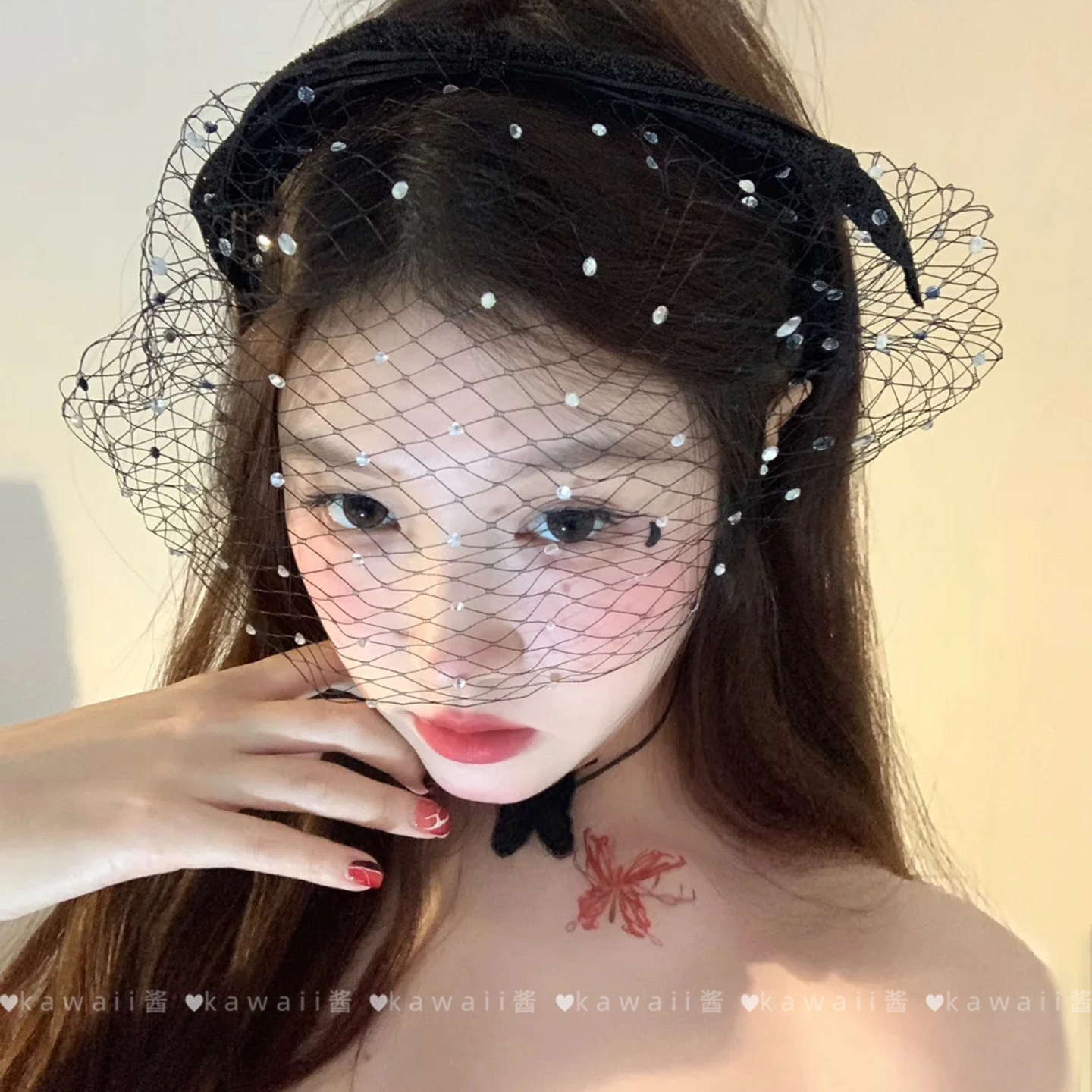 法式复古赫本风网纱蝴蝶结发箍贵气名媛新娘面纱遮脸创意头箍发饰