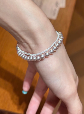 高级感曼塔玫瑰珍珠手链手饰银色开口手镯女轻奢时尚气质百搭叠戴