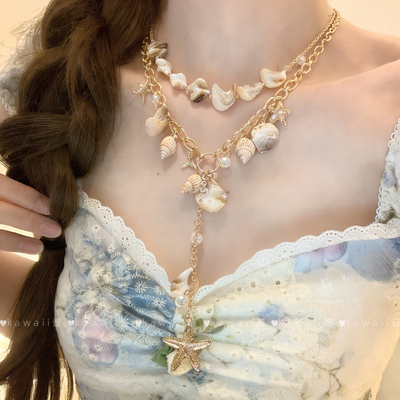 海边度假风贝壳海星双层叠戴项链