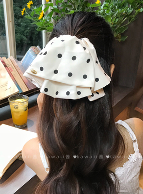 高级感波点褶皱裙摆半扎抓夹