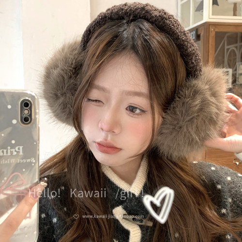 韩系冬季氛围感咖色毛绒耳罩