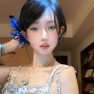 蓝色彼岸花发夹甜美仿真花朵侧边夹氛围感复古拍照发饰 超仙新中式