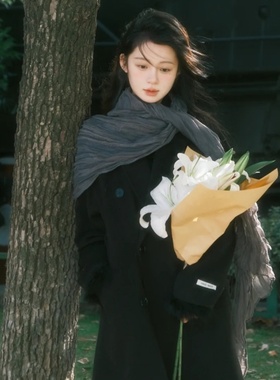 县城文学 森系灰色文艺复古棉麻围巾女秋冬薄款丝巾系脖亚麻纱巾