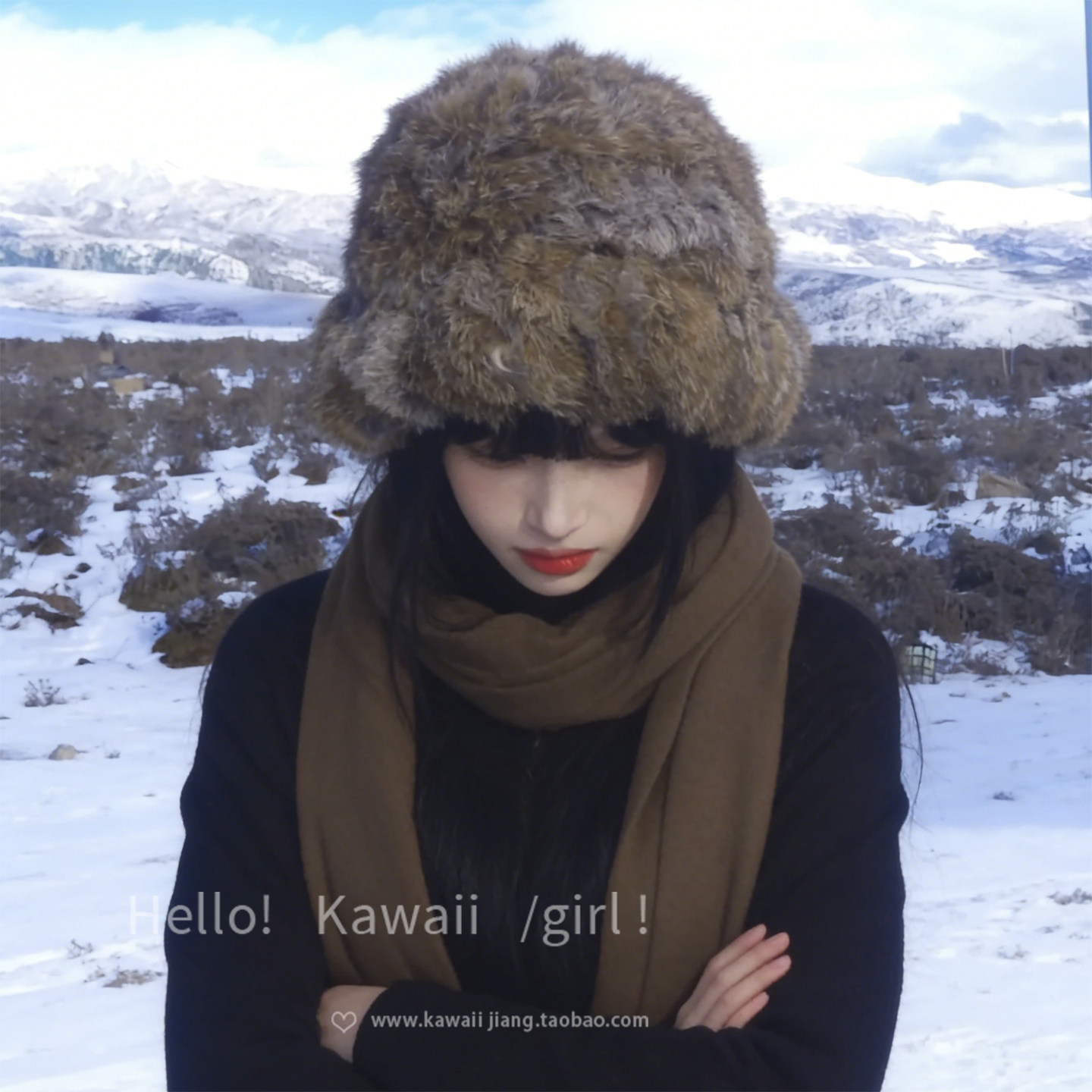 y2k甜酷风兔毛渔夫帽冬季保暖显脸小洋气毛线帽川西旅游针织帽子