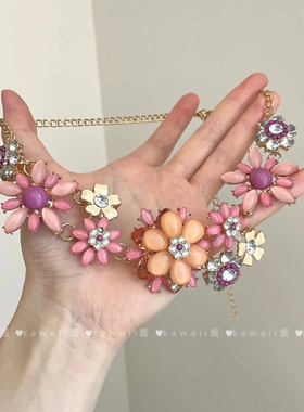 古着vintage粉色繁花项链