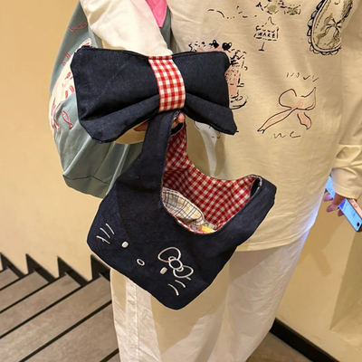 新款Kitty猫咪可爱手提包牛仔布