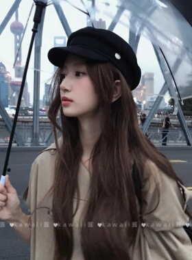 韩系复古平顶马术帽女秋冬季百搭显脸小鸭舌帽文艺画家帽报童帽子