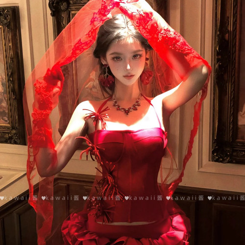 新娘红盖头半透明头纱