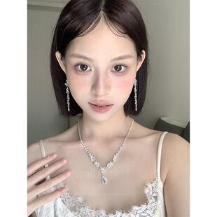 耳环轻奢小众镶钻高级感气质饰品 超闪水滴满钻锆石项链女流苏长款
