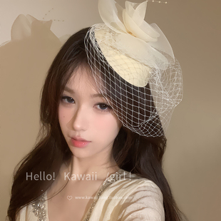 白色网纱小礼帽千金名媛新娘头纱发饰女礼服发式配饰生日头饰帽子