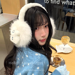 冬季雪人白色毛绒耳罩韩系氛围感耳套雪地拍照加厚防寒保暖耳捂子