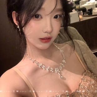 轻奢宫廷风气质晚礼服宴会饰品女 韩系千金感水滴锆石项链耳环套装