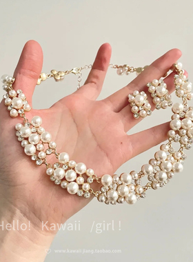法式复古多层珍珠项链耳环套装