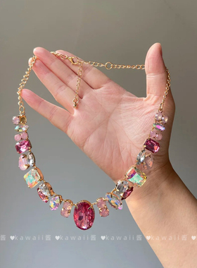 巴克洛宫廷风粉色几何水钻项链