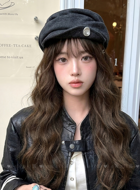 复古金属扣翘檐黑灰色报童马术帽子女春秋文艺褶皱贝雷帽显脸小潮
