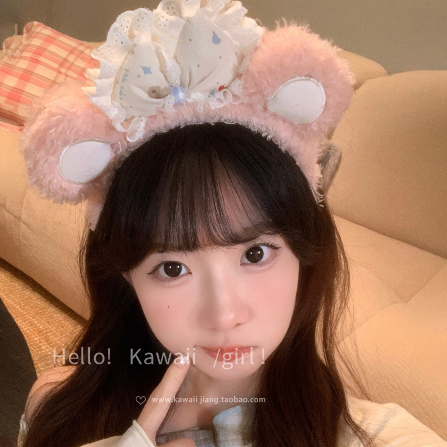 甜美可爱粉色小熊蝴蝶结发箍卡通少女心洗脸发箍显脸小高颅顶发饰