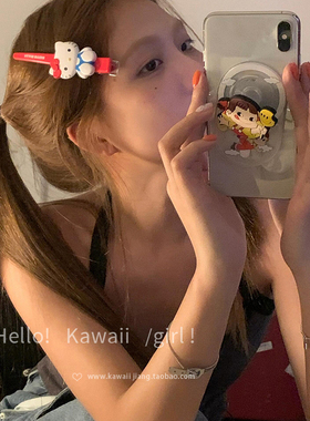 卡通可爱HelloKitty发夹少女心长款红色KT猫咪刘海夹无痕侧边夹子