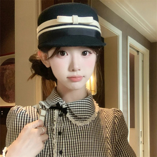 气质小香风渔夫帽赫本风优雅礼帽 复古千金感毛呢马术帽子女秋冬季