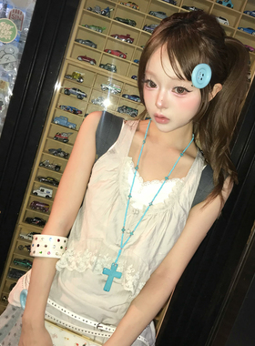 复古蓝色十字架项链和彩钻手环