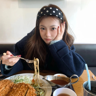 韩系高级感黑白波点宽边发箍女复古高颅顶显脸白头箍简约百搭发饰