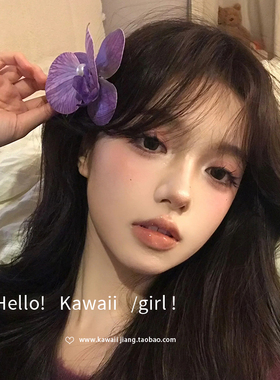 姐系~氛围感晕染紫色珍珠蝴蝶兰发夹复古花朵侧边刘海夹发卡头饰