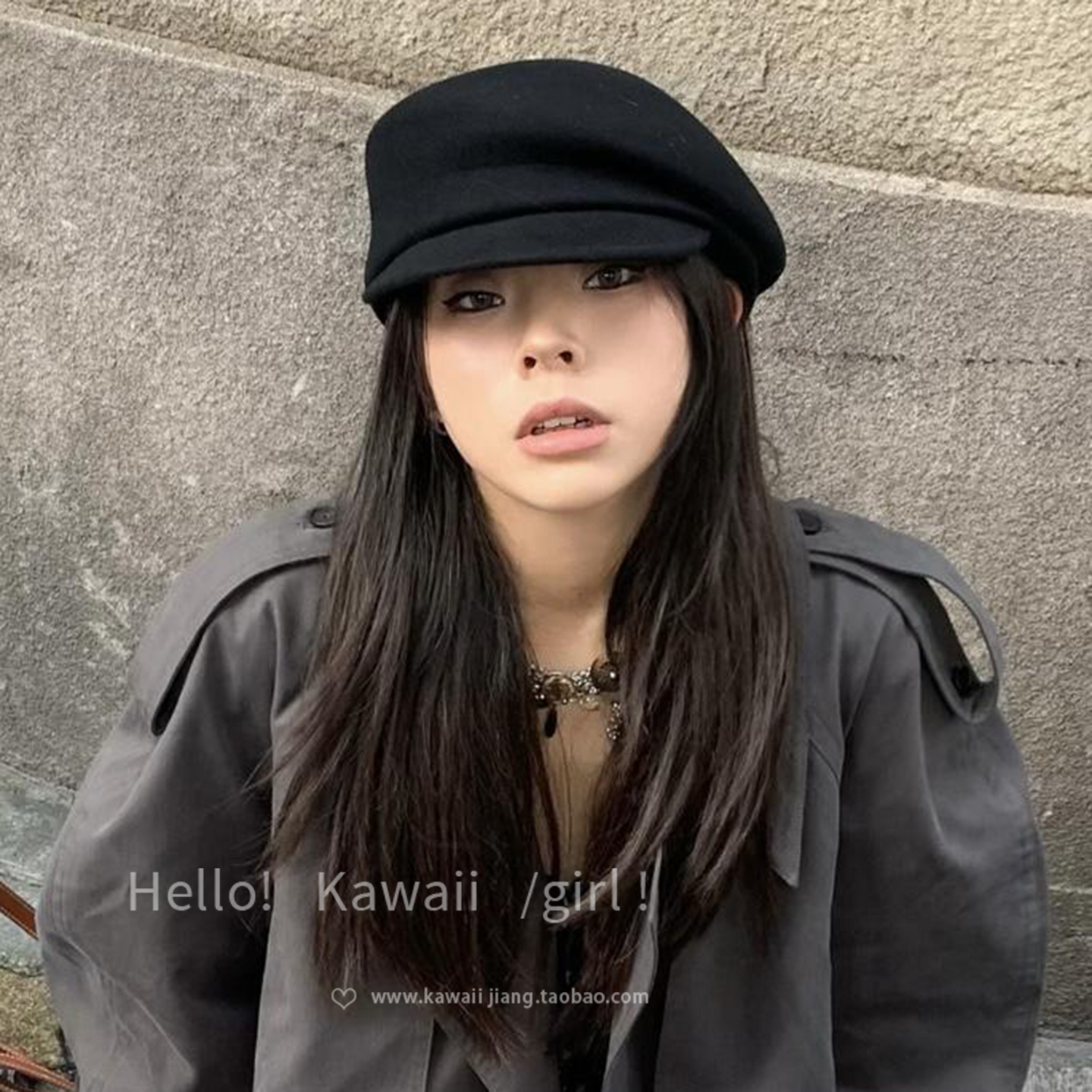 fever同款英伦风黑色小众贝雷帽