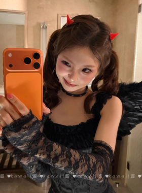 万圣节黑色小恶魔发夹蕾丝手套