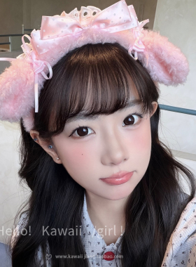 日系可爱粉色毛绒兔子耳朵发箍甜美女lolita手作女仆头箍洗脸发饰