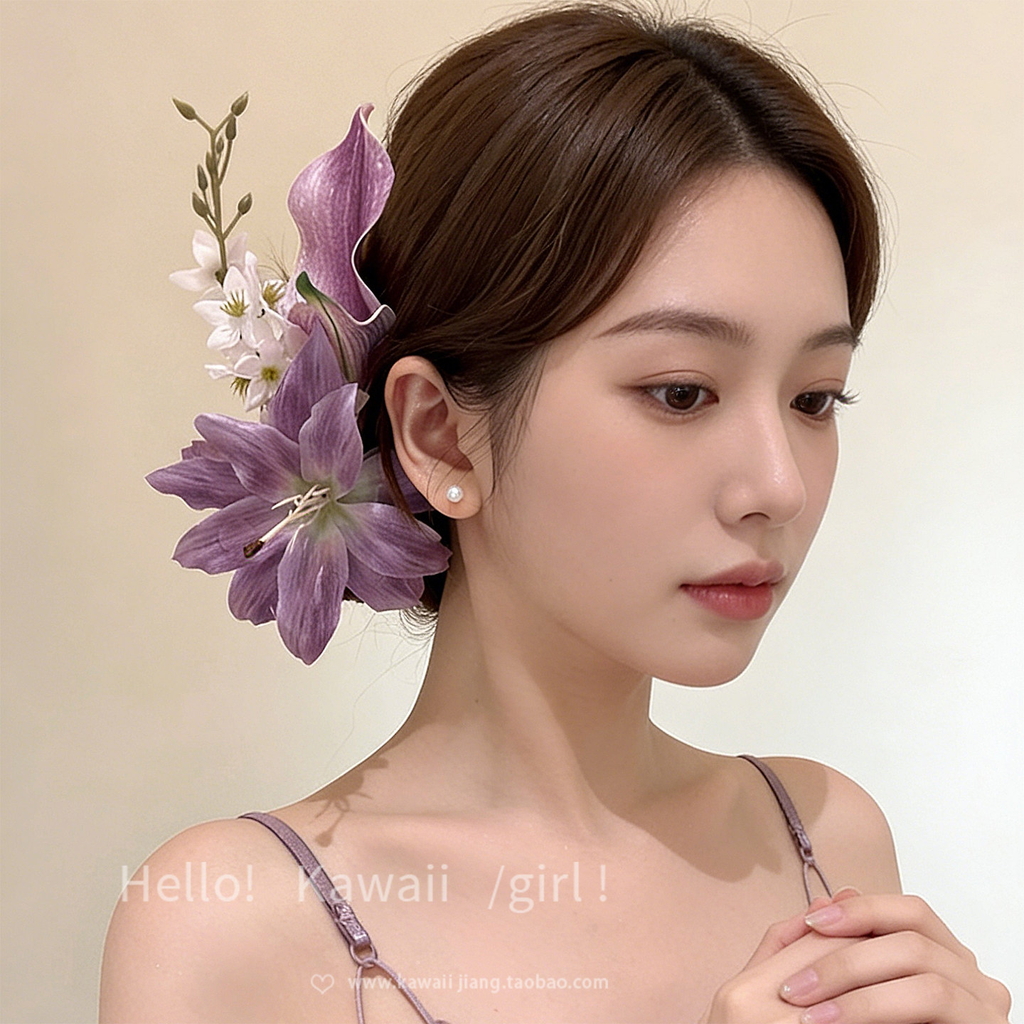 新中式紫色百合花发夹海边度假风头花侧边夹古风旗袍拍照配饰发饰,饰品/流行首饰/时尚饰品新,发饰,淘宝优惠券,粉丝福利购,淘宝优惠卷