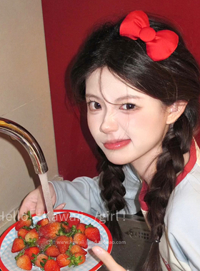 日系甜美可爱Kitty公主红色立体蝴蝶结发夹女2025新款头饰鸭嘴夹