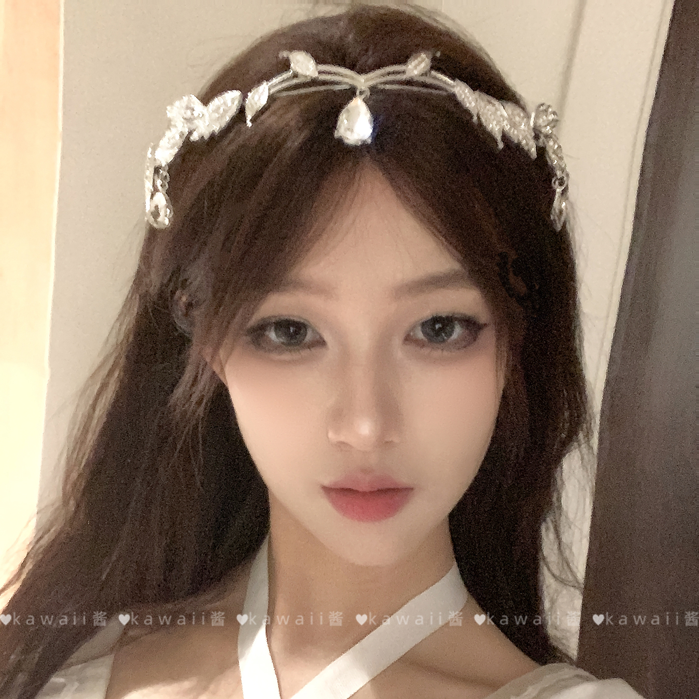 超仙氛围感水钻树叶水滴额饰