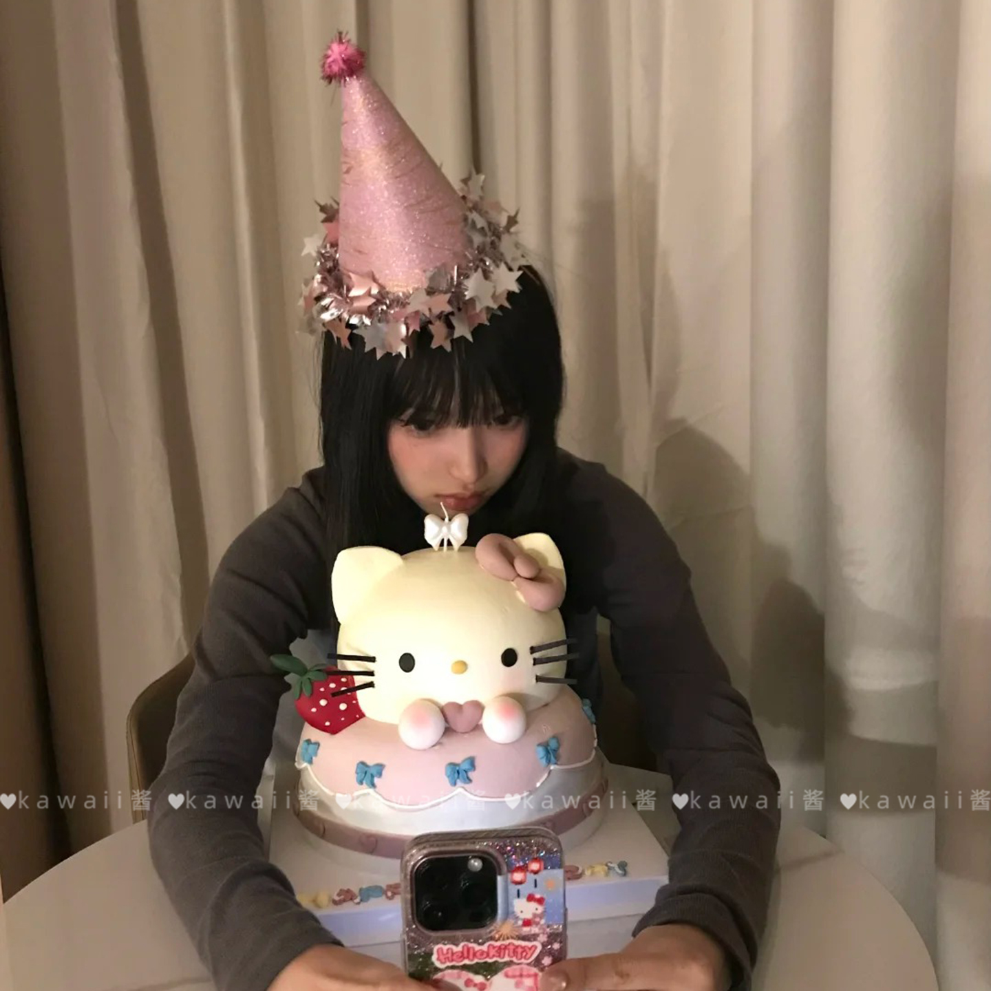 文艺少女感闪粉星星流苏生日帽