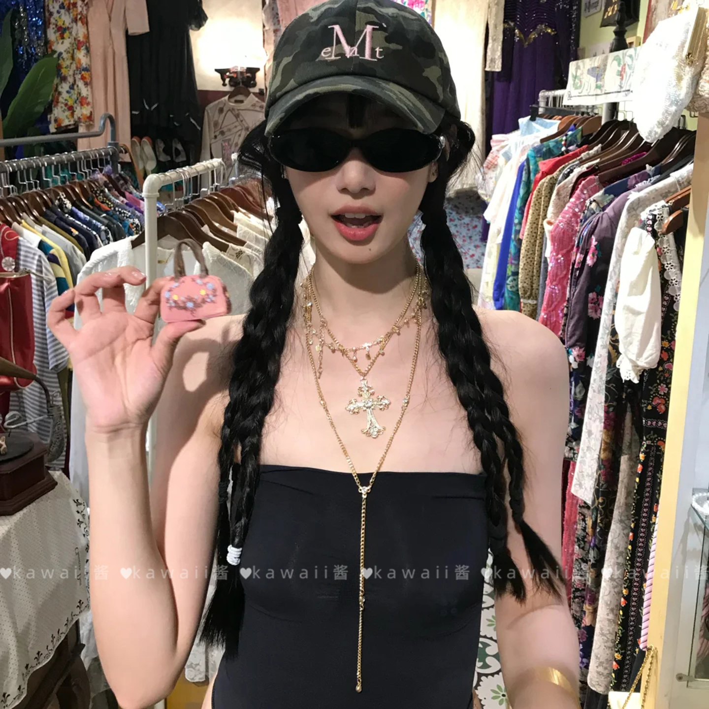 千禧辣妹叠戴十字架流苏项链