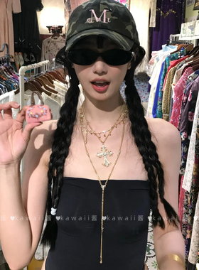 千禧辣妹叠戴十字架流苏项链