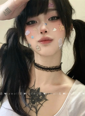 甜酷辣妹黑色蝴蝶结蕾丝绑带项链叠戴choker锁骨链复古设计感颈链