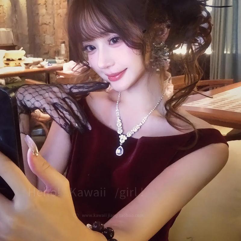 轻奢水滴闪钻锆石项链晚礼服女