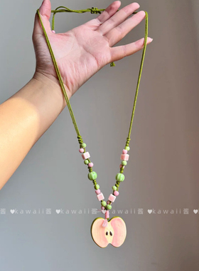 甜美森系粉色陶瓷苹果串珠项链