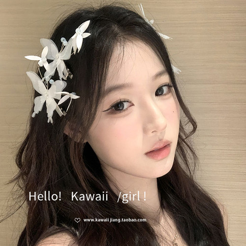 白色薄纱蝴蝶甜美氛围感发夹