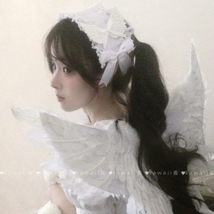 万圣节纯欲风白色天使翅膀蕾丝lolita发带可爱cos发饰lo娘头饰品