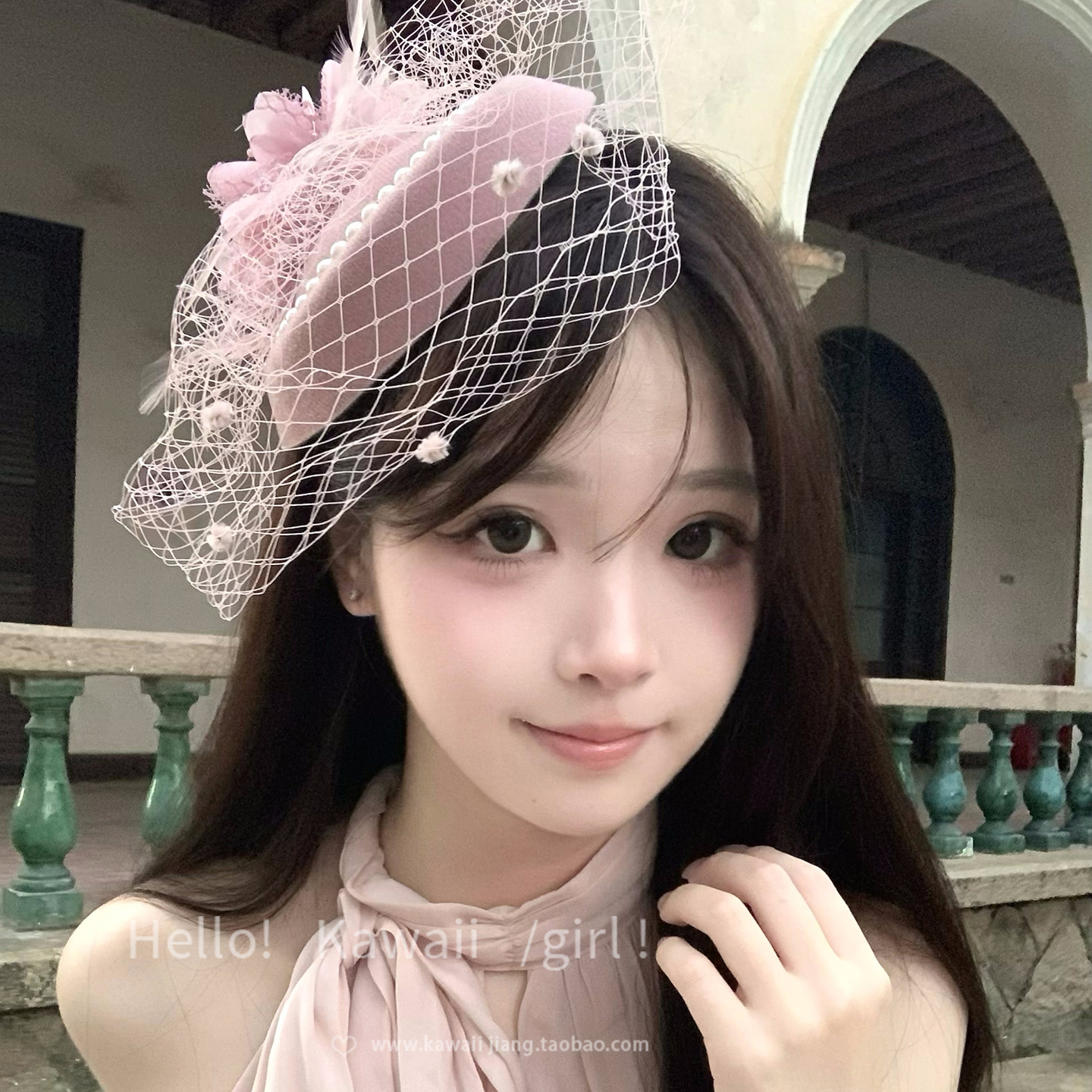 留洋小千金粉色网纱小礼帽