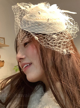 留洋千金白色网纱小礼帽