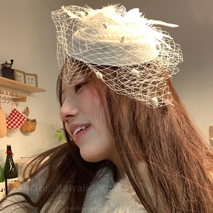 留洋千金白色网纱小礼帽女复古民国头饰公主气质旗袍洋气新娘头饰