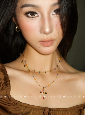 超闪彩色多巴胺锆石十字架项链