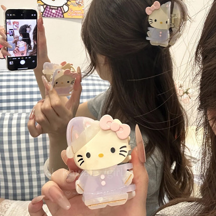 可爱醋酸HelloKitty抓夹2025新款卡通动漫猫咪鲨鱼夹后脑勺发饰女