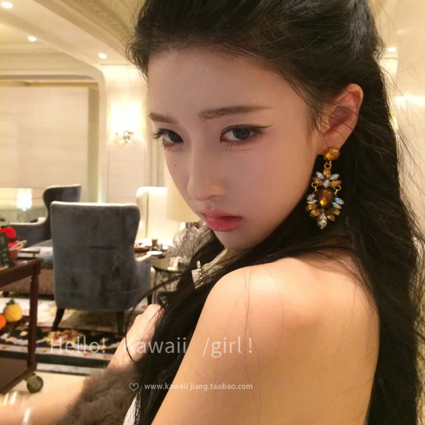 古早千金香槟色镶钻耳环复古宫廷风耳钉个性夸张无耳洞耳夹耳饰女