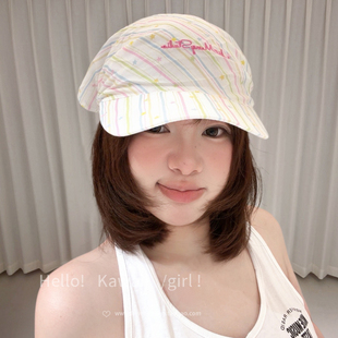 彩色条纹绑带头巾帽子女夏季户外遮阳防晒小众个性显脸小鸭舌帽子