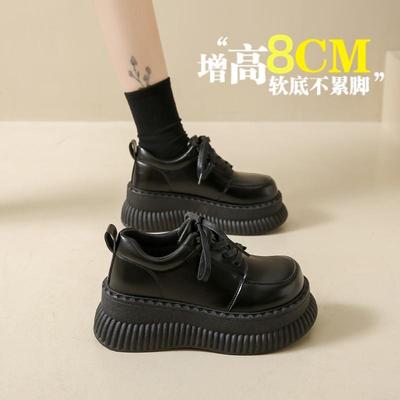 真皮乐福鞋女2025春秋新款小个子增高8CM超厚底玛丽珍小皮鞋34码