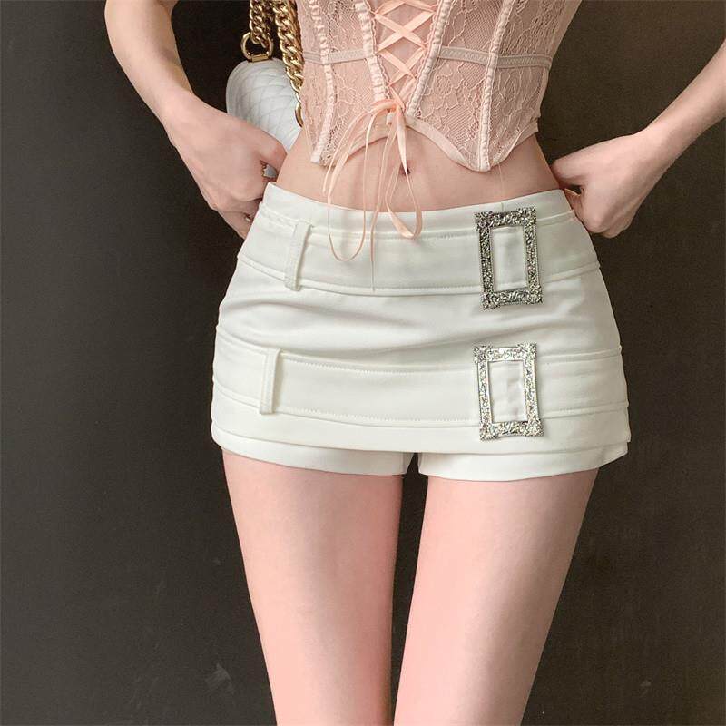 纯欲辣妹设计感百搭日字扣双层腰扣包臀休闲裤修身显瘦超短裙裤女