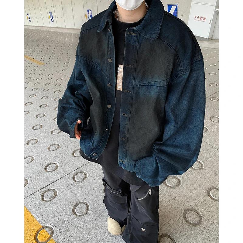 美式牛仔外套男高级感复古痞帅潮牌做旧废土风休闲宽松翻领夹克
